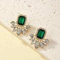 French vintage emerald stud earrings with crystals on a textured stone surface - Emerald Green Style (E846)
