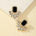 French vintage gold earrings with emerald black stone and crystals in a fan-shaped design - Black Style (E845)