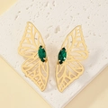 Elegant hollow butterfly wing earrings in gold alloy with emerald green gemstone stones - Emerald Green