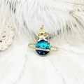 18K gold plated astronaut and blue enamel planet pendant necklace with sparkling crystals - Planet Astronaut Shape