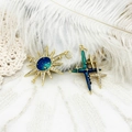 18K gold plated celestial starburst pendants with navy blue enamel and sparkling zircons - Sun Design / 30.5*36.5mm