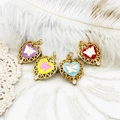 Golden heart butterfly pendants with colorful enamel and zircon on white lace - Hollow Butterfly Heart / Blue And White Butterfly Heart