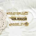 Gold micro-paved letter pendants with Grateful, Warrior, and Presley designs for DIY jewelry - Warrior Style / 12.5*46mm