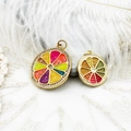 Pendentifs fruits arc-en-ciel plaqués or 18K avec émail coloré et accents en zircon - Petite tranche de citron