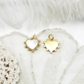 Colgante de corazón bañado en oro 18K con nácar blanco y borde de cuentas para joyería - Corazón de Concha Blanca