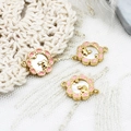 18K gold plated flower rabbit pendant charms with pink enamel for DIY jewelry making - Mooncake Rabbit