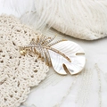 Elegant 18K gold feather brooch with natural mother-of-pearl and pavé crystal inlay - Feather Design