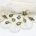 Golden shell geometric charms set with colorful abalone inlay and star heart palm pendants - Black / Rhinestone Circle (11*13.6mm)