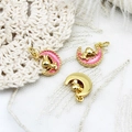 Pink enamel crescent moon with gold bunny charms for DIY jewelry making accessories - Moon Rabbit / 12*14.5mm