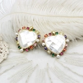Colgante de corazón chapado en oro 18K con mosaico de nácar y circonitas de colores - Corazón de Nácar Blanco 43*43.8mm