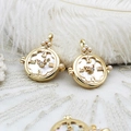 18K gold plated clock locket with natural shell and angel wings on feather background - White Gold / White Shell Clock Locket Style