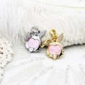 Detail of rabbit charms with micro-pave zircons and shell inlay in gold and silver plating - 18K Gold Pink Rabbit