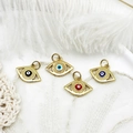 Detailed view of 18K gold plated evil eye charms in four colors for DIY jewelry making - Black Eye