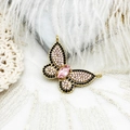 Pendentif papillon plaqué or 18K avec micro-incrustation de zircons roses et noirs - Double Crochet Papillon Zircone Rose / 18x28mm
