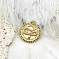Detail of 18k gold plated snake coin pendant featuring clear crystal and beaded edge - Sun Round Snake
