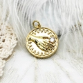 Detailed macro of a 18k gold-plated snake palm pendant with micro-set zircon on lace - Zirconia Round Palm