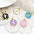 18K gold-plated lightning bolt circle pendants in five colors with micro-inlaid zircons - 19.8*28mm / Black