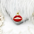 Red lip pendant in 18k gold plating with white and red enamel finish for jewelry making - Teeth Lips