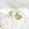 Elegant 18K gold-plated star and moon charms set with CZ stones on white lace background - Round Clover