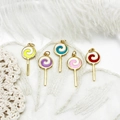 Set da 5 ciondoli a lecca-lecca cuore placcati oro 18K in vari colori vivaci - Lecca-lecca Rosa