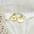 Macro shot of 18K gold plated celestial charm with sunburst pattern and tiny zircon - Hexagram Round Plate (With Rhinestone)