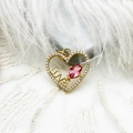 18K gold plated heart pendant with LOVE lettering and pink marquise stone - Letter Heart 16.5*17mm