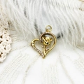 Detail of 18K gold plated heart pendant featuring a 3D rose and micro-pave crystals - Rose Heart