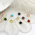 Detailed view of faceted gemstone charms in nine vibrant colors with gold plated edges - Square Pendant / Yellow