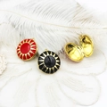 18K gold plated sunburst locket necklace with red and black enamel on lace background - Red Sun Pattern (M0255)