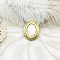 18K gold plated oval locket necklace with Virgin Mary relief on white feathers - Mother of Pearl Portrait (M0255)