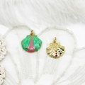 Elegante 18K vergulde schelphangers met emaille en zirkoon voor het maken van sieraden - Groene en Roze Sint-jakobsschelp