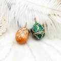 Faberge style 18K gold plated egg pendant necklace with enamel and crystals - Green Marble Egg