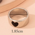 Top macro view of wide silver ring with black heart showing 1.85cm inner diameter detail - Heart Design / Silver Heart