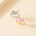 Minimalist dolphin-themed yin-yang rings in silver and pink enamel finish for women - Silver Style (J006)