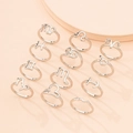 Close-up of 12-piece silver zodiac sign rings on display stand with soft lighting - 12 Zodiac Geometric Symbol Style (j200 Silver) / Silver
