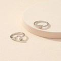Minimalist silver heart ring set featuring engraved ME letter and Leo zodiac symbol - Silver Irregular Leo Style (J054)