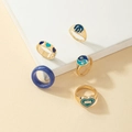 Five-piece vintage gold and blue ring set with heart and yin yang motifs on stone base - Ring Set / Blue Style