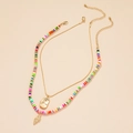 Gelaagde set van gouden slangketting en kleurrijke heishi polymeerklei kralen - Regenboogkralen Bladhanger Gelaagde Stijl (X242)