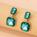 Elegant emerald green rectangular drop earrings with gold-tone metal setting for women - Green