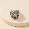 Vintage silver lion head ring with realistic carved details for men and women - US 9 / Silver Tiger