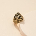 Vintage gold lion head ring featuring detailed relief carving in punk gothic style - US 9 / Gold Lion