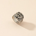 Vintage lion head ring in oxidized silver finish with detailed mane carving for unisex - US 9 / Silver Lion