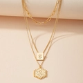 Three-layer gold layered necklace set with letter S square and hexagonal pendants - Letter S (X365-S)