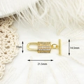 Detailed view of 18K gold plated padlock toggle clasp with zircon inlay for DIY jewelry - Micro Pave Padlock