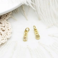Gold safety pin charms with micro-paved zircons for jewelry making, front and back view - Safety Pin