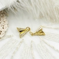 Detail of gold paper plane pendants with micro-paved zircons and honeycomb hollow back - Large Paper Plane