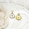 Detailed macro view of 18K gold micro-pave hexagram compass charm front and back - Enamel Cross Star Compass / Enamel Cross Compass