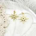Macro detail of two gold micro-pave star pendants with white cubic zirconia stones - Large Thin Hexagram