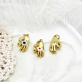Gold-plated alloy OK gesture charm with blue and pink evil eye enamel for DIY jewelry making - Blue Enamel Gesture