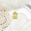 Golden Virgin Mary pendant with white stones on beige lace and feather background - Rectangular Portrait Style (17*10mm)